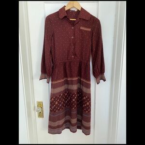 Vintage Midi Collared Dress Maroon